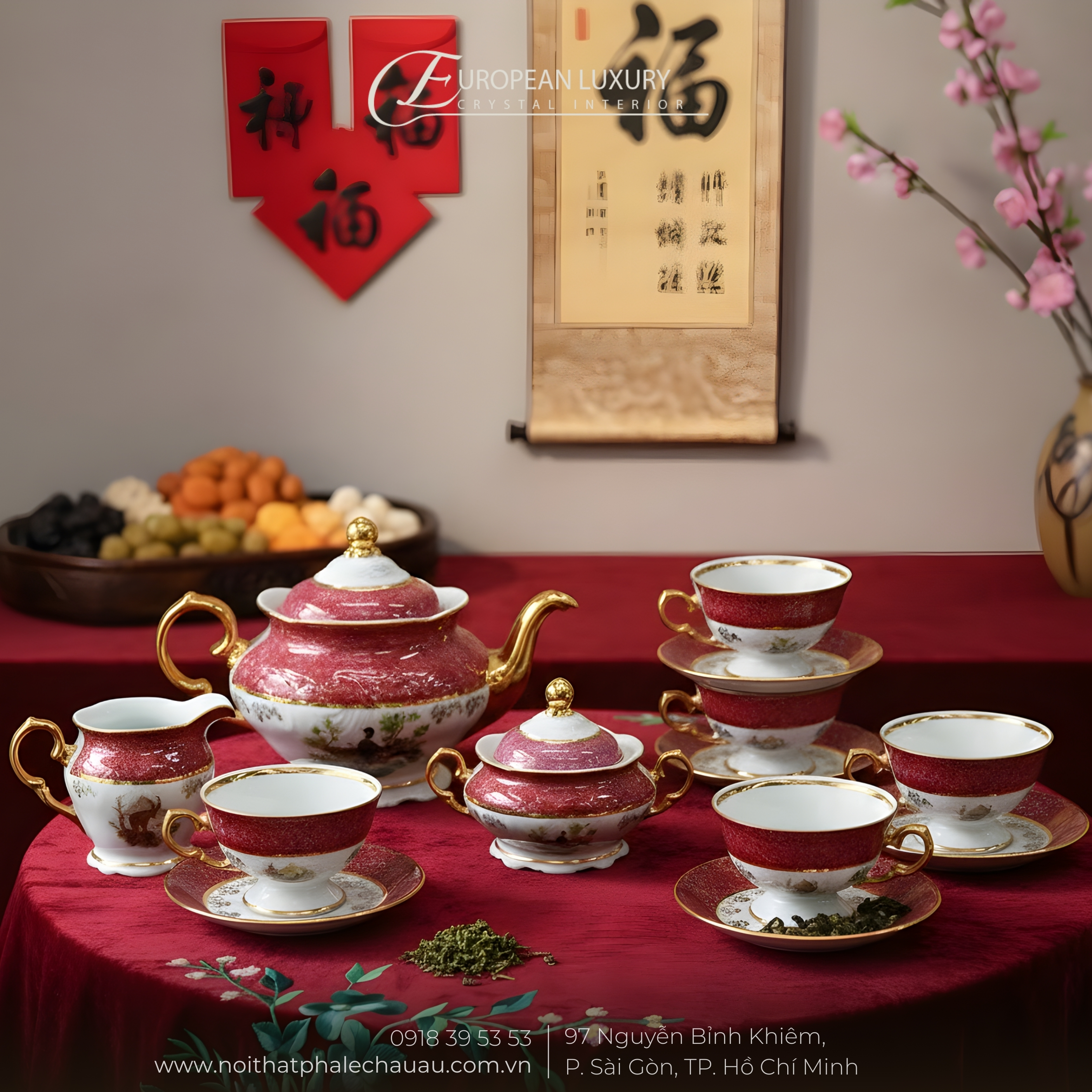 Bộ trà sứ đỏ hình thú